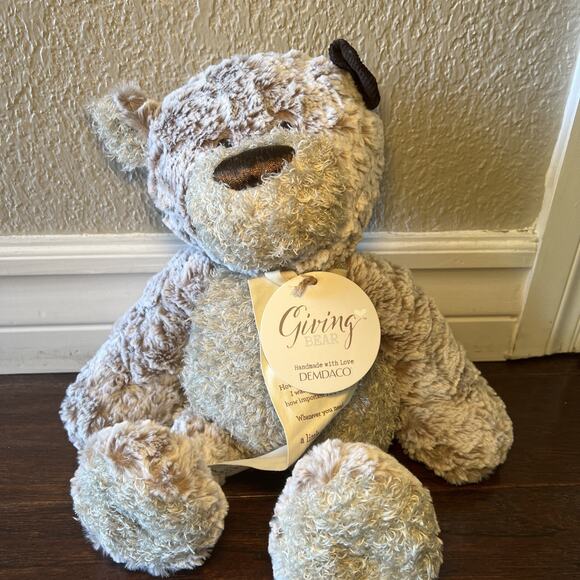 DEMDACO Giving Bear Teddy Grey Brown Corduroy Ear Plush Stuffed Animal 16" - Picture 1 of 7